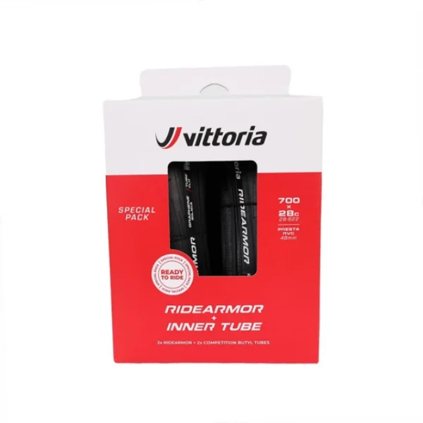 Lot de 2 pneus souples route Vittoria Ride Armor 700x28c avec 2 chambres à air