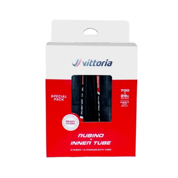 Lot de 2 pneus souples Route Vittoria Rubino IV G2.0 700x26c avec 2 chambres à air