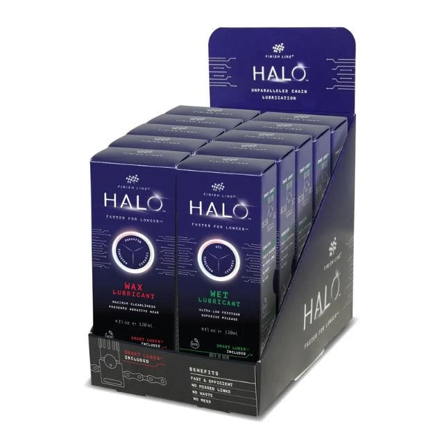 Présentoir 10 lubrifiant Finish Line Halo Wax et Wet
